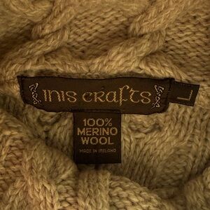 Inis Crafts Women's Tan Merino Wool Cowl Neck Sweater